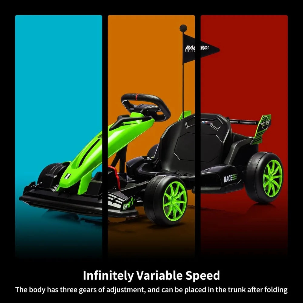 Electric Drift Kart Car, 24V Outdoor Ride on Toy, Crazy Cart for Kids 6+ Years Old
