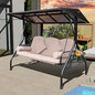 Outdoor Porch Swing with Polycarbonate Hardtop, 3 Seat Patio Swing with Convertible Backrest, 2 Side Cup Holder, Thickened Cush