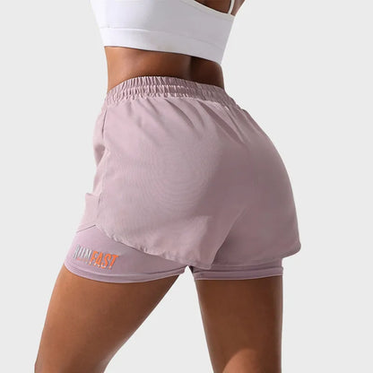 Mermaid Curve Breathable Letter Graphic 2 In 1 Sport Shorts Women Quick Dry Running Shorts Drawstring Waistband Fitness
