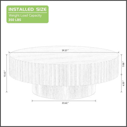 Round Coffee Table 39.37" Wood for Living Room Circle Farmhouse Modern