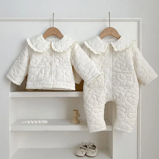 Winter New Baby Girl Warm Coat Cotton Infant Large Lapel Floral Padded Jacket Plus Velvet Thick Kids Cardigan