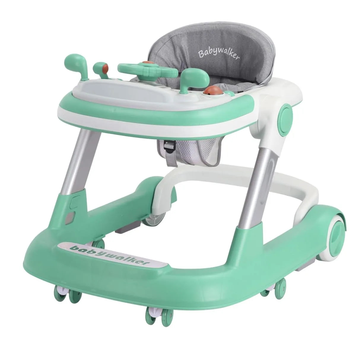 Push Walker with Detachable Feeding and Music Trays, Foldable Learning Toys, 2 In 1 Walker