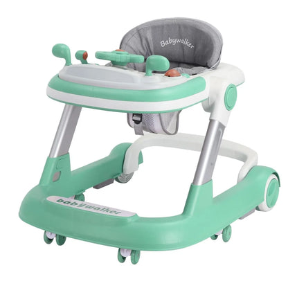 Push Walker with Detachable Feeding and Music Trays, Foldable Learning Toys, 2 In 1 Walker