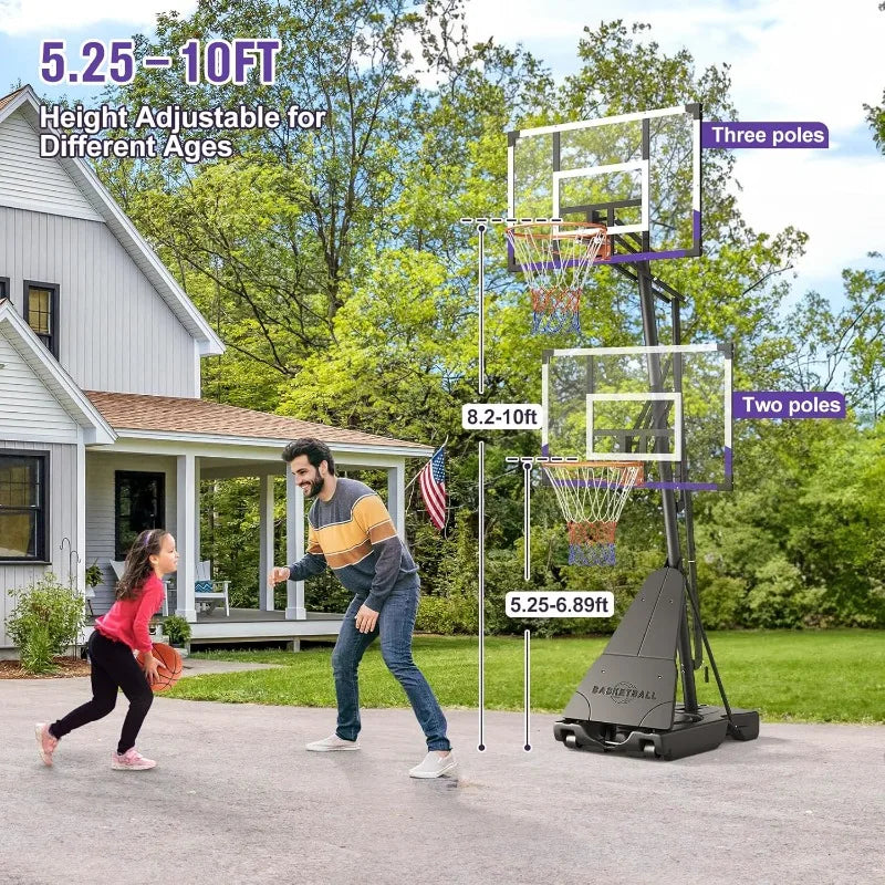 Basketball Hoop 10FT Adjustable Easily, Basketball Goal System for Kids Teens Youth Adults, Portable Hoops