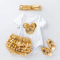 Baby Girl Minnie Mickey Clothing Set Kids Short Sleeve Black White Romper Gold Bloomer Panties Shoes Headband Outfit 0-2 Years