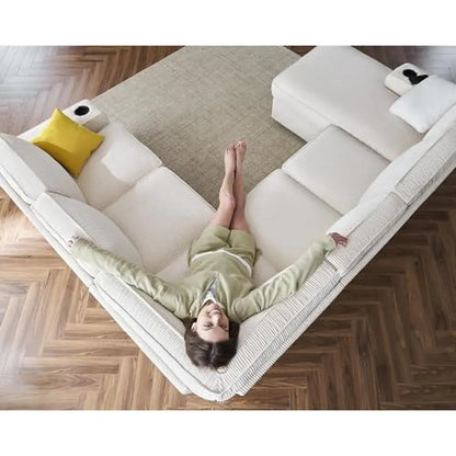 Beige Corduroy U Shaped Sofa 7 Seater with USB Ports & Storage , Comfortable