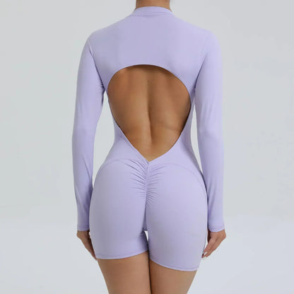 Yoga Zipper Jumpsuits Beauty Long-Sleeved One-Piece Gym Tracksuits