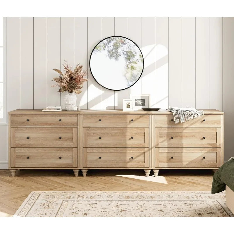 Dresser for Bedroom with 9 Drawers, Oak Kids Dressers with Wide Chest of Drawers