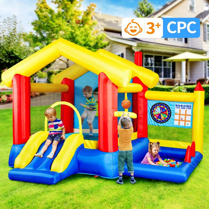 8 in 1 Inflatable Bounce House with Blower Basketball Hoop Ocean Balls Ring-toss Game