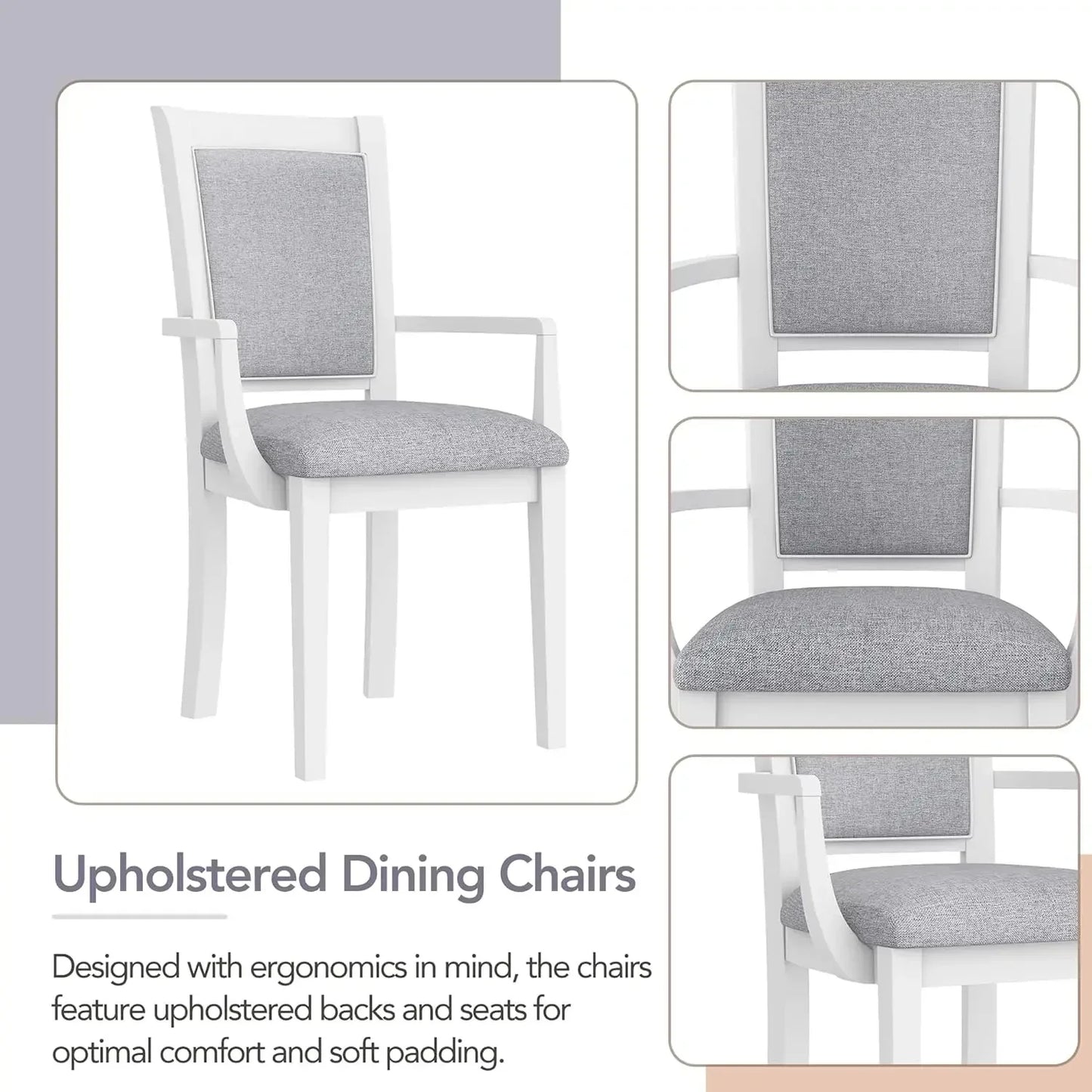 7-Piece Kitchen Dining Table Set for 6, Wood Kitchen Table and 6 Upholstered Chairs with Backrest