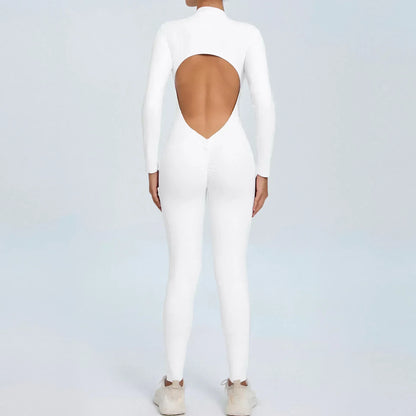 Yoga Zipper Jumpsuits Beauty Long-Sleeved One-Piece Gym Tracksuits