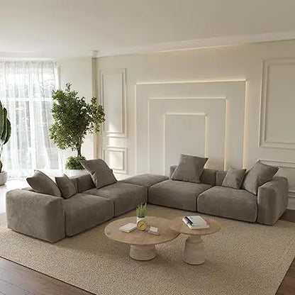 Oversized Modular Sectional Sofa with Ottomans, 5 Seater Corduroy V Shaped Reversible Corner Couch
