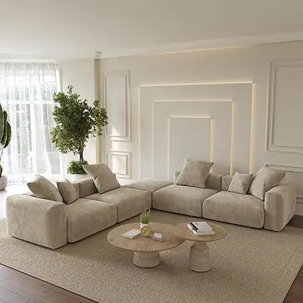 Oversized Modular Sectional Sofa with Ottomans, 5 Seater Corduroy V Shaped Reversible Corner Couch
