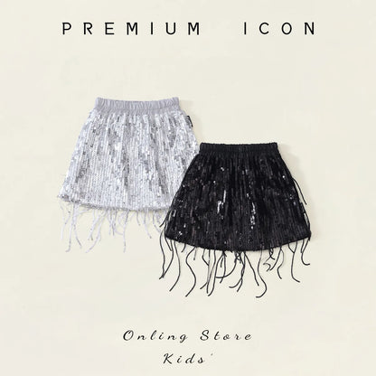 Girls' Tassel Sequined Half Skirt  New Children's Light Luxury Fashionable A-line Skirt