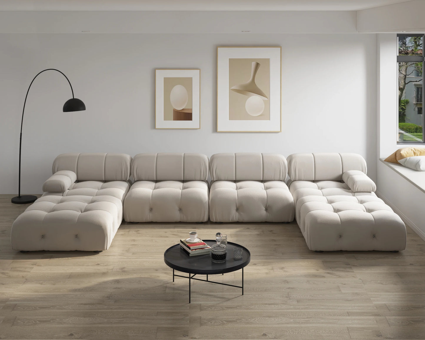 Modern Sectional Sofas Living Room U-Shaped, Minimalist Velvet Fabric Large Sofa Couches Luxury 6-Seat Couch with Ottomans