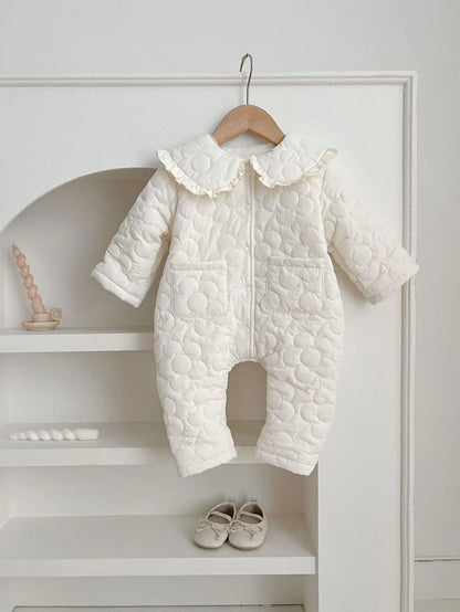 Winter New Baby Girl Warm Coat Cotton Infant Large Lapel Floral Padded Jacket Plus Velvet Thick Kids Cardigan