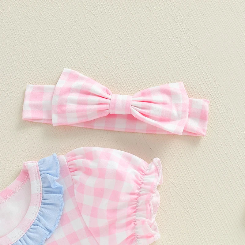 Adorable Toddler Sleeveless Romper with Matching Bow Headband Set