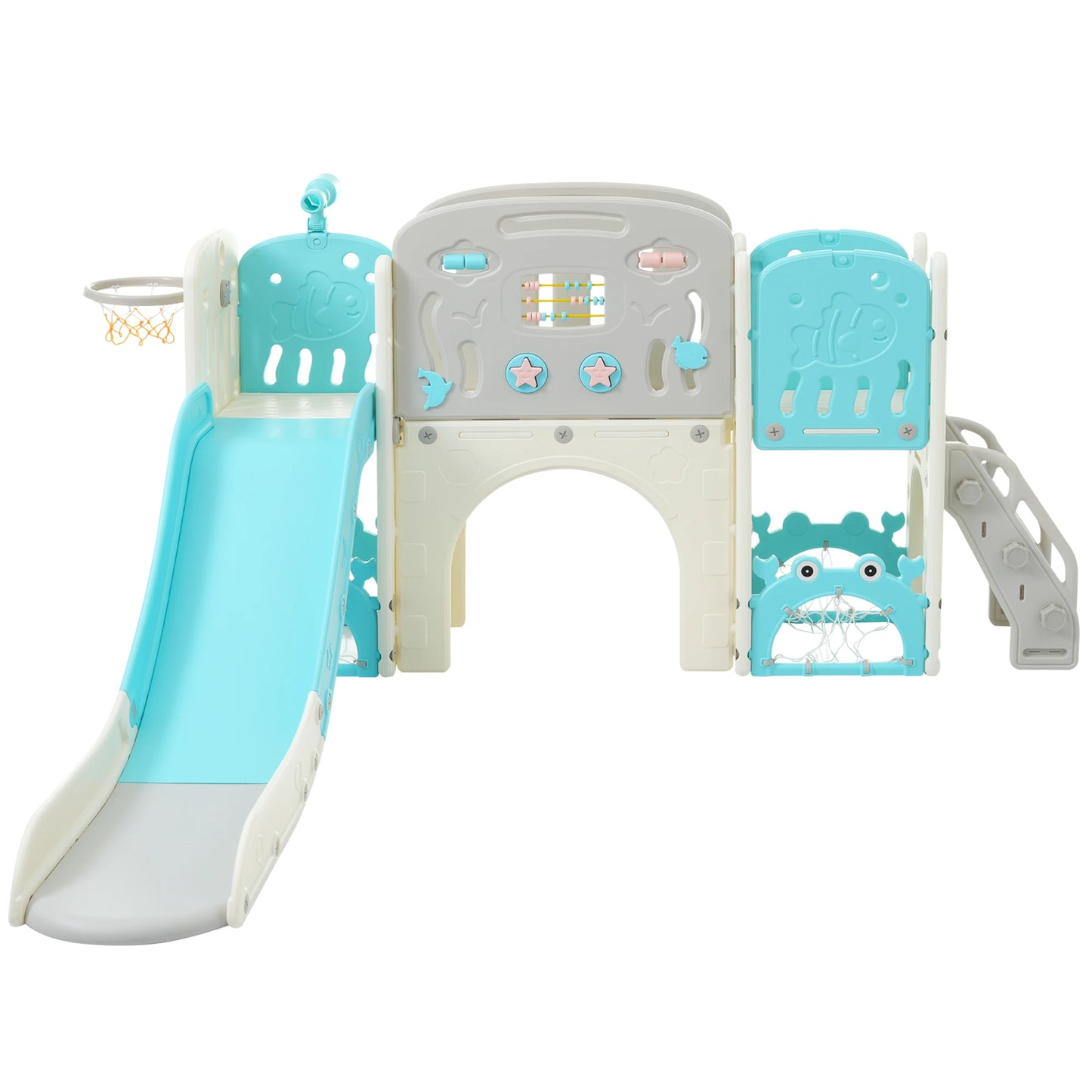 11 in 1 Toddler Slide,  for Ages 1-3 with Basketball Hoop, Playset Structure, Arch Tunnel Telescope