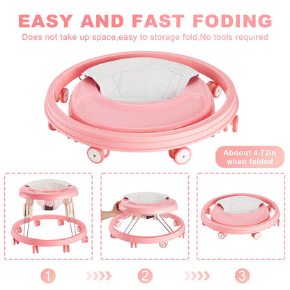 Baby Walker, Foldable Multi-Function Anti-Rollover Walker with Brake Design, 5 Level Height Adjustable