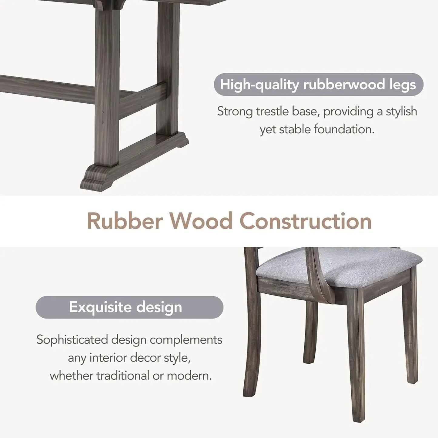 7-Piece Kitchen Dining Table Set for 6, Wood Kitchen Table and 6 Upholstered Chairs with Backrest