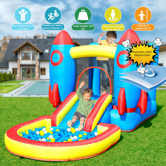 Inflatable Rocket Bounce House Castle Ball Pit for Kids Indoor Outdoor w/Blower