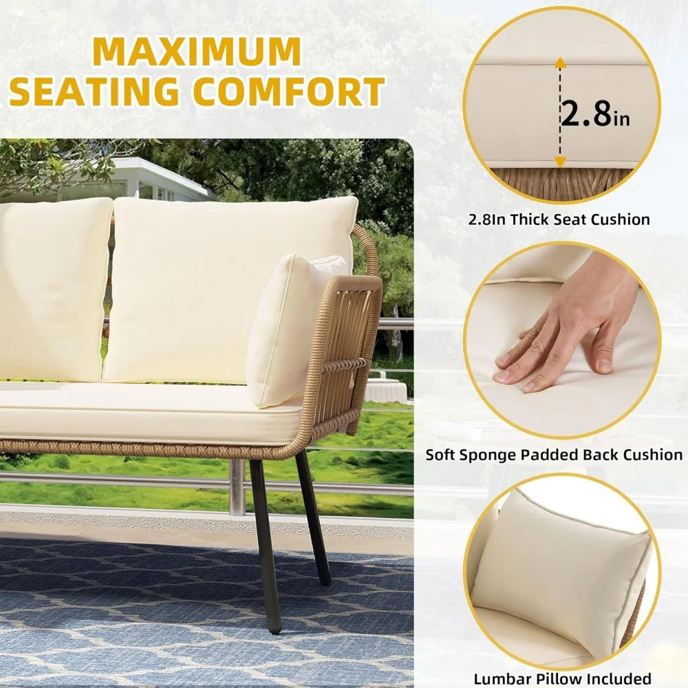 Wicker Patio Loveseat, Sofa with Cushions & Lumbar Pillows, Outdoor Patio Furniture Set for Patio, Balcony