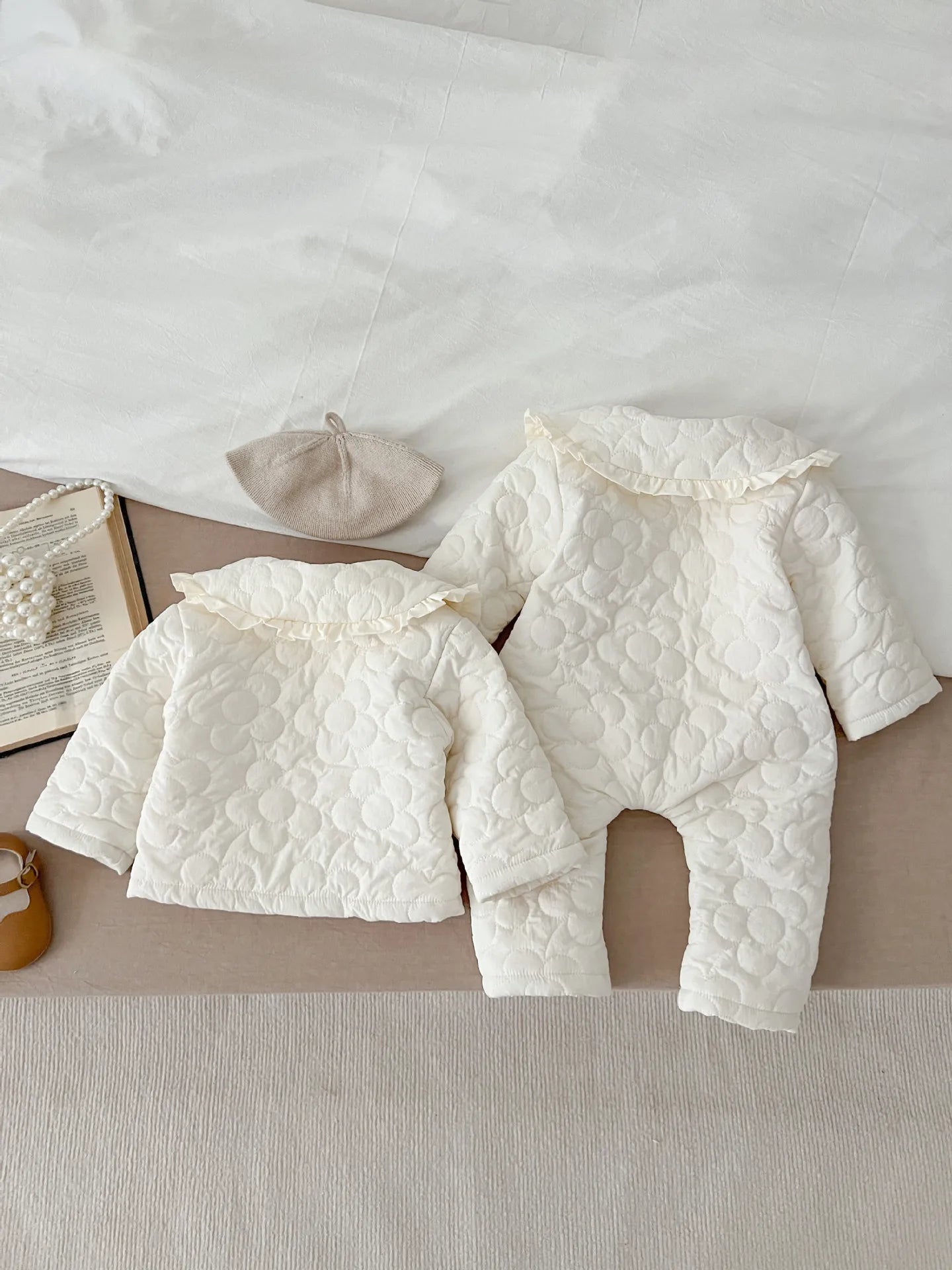 Winter New Baby Girl Warm Coat Cotton Infant Large Lapel Floral Padded Jacket Plus Velvet Thick Kids Cardigan