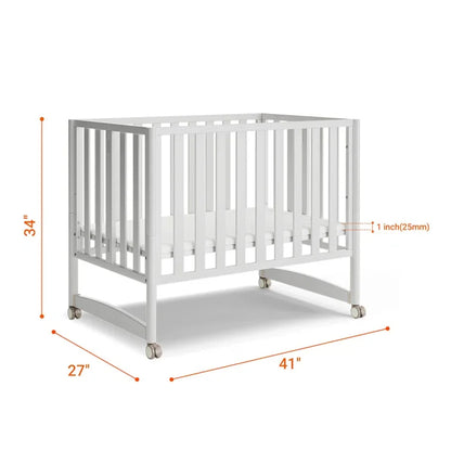 6-in-1 Convertible Mini Crib With Removable Wheels & Mattress, 4 Adjustable Heights, White