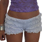 Women s Lace Trim Elastic Waist Pajama Shorts with Ruched Detail.