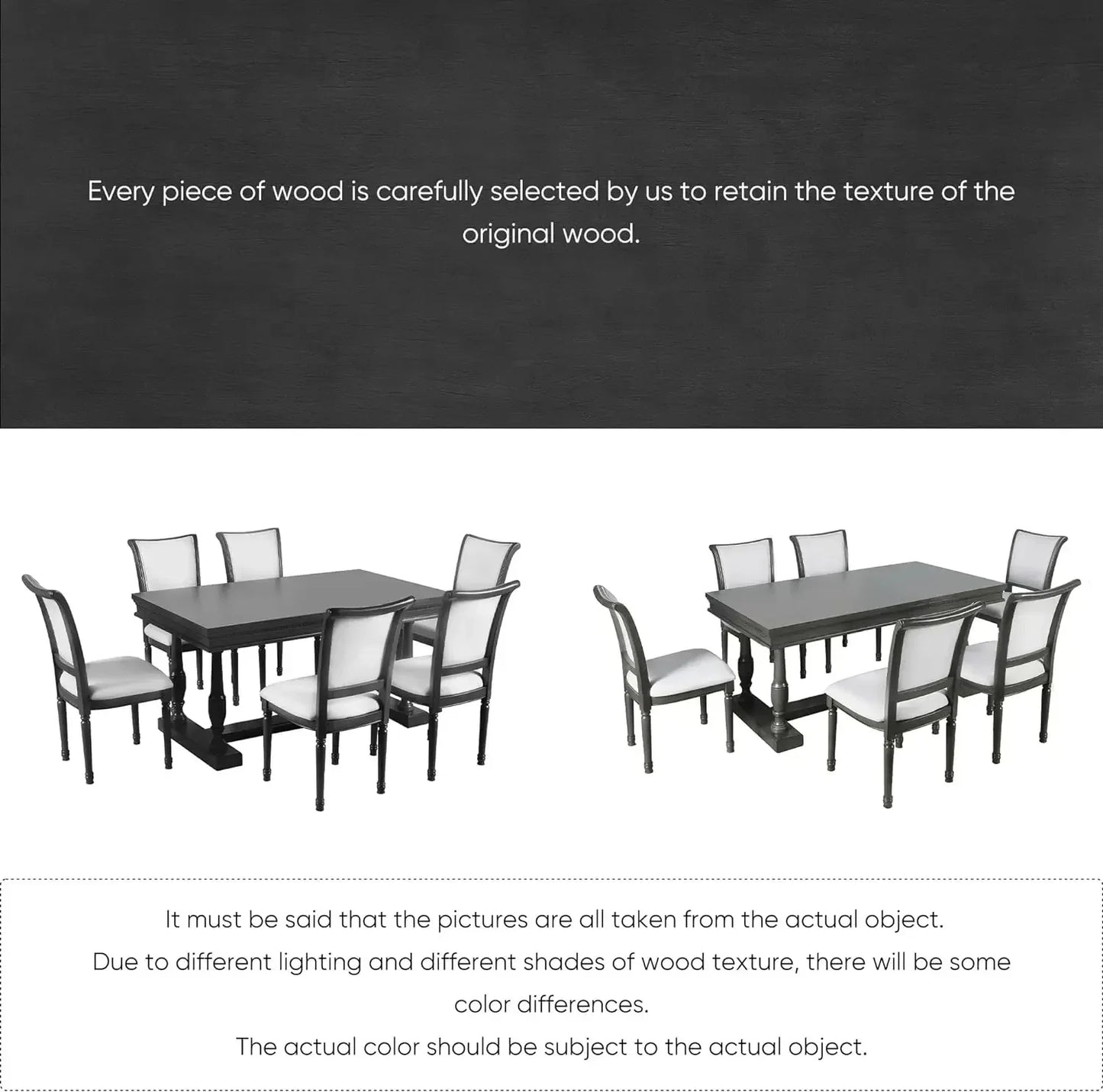 7-Piece Kitchen Dining Table Set for 6, Wood Kitchen Table and 6 Upholstered Chairs with Backrest