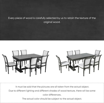 7-Piece Kitchen Dining Table Set for 6, Wood Kitchen Table and 6 Upholstered Chairs with Backrest