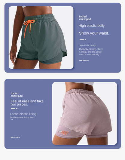 Mermaid Curve Breathable Letter Graphic 2 In 1 Sport Shorts Women Quick Dry Running Shorts Drawstring Waistband Fitness