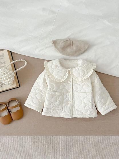 Winter New Baby Girl Warm Coat Cotton Infant Large Lapel Floral Padded Jacket Plus Velvet Thick Kids Cardigan