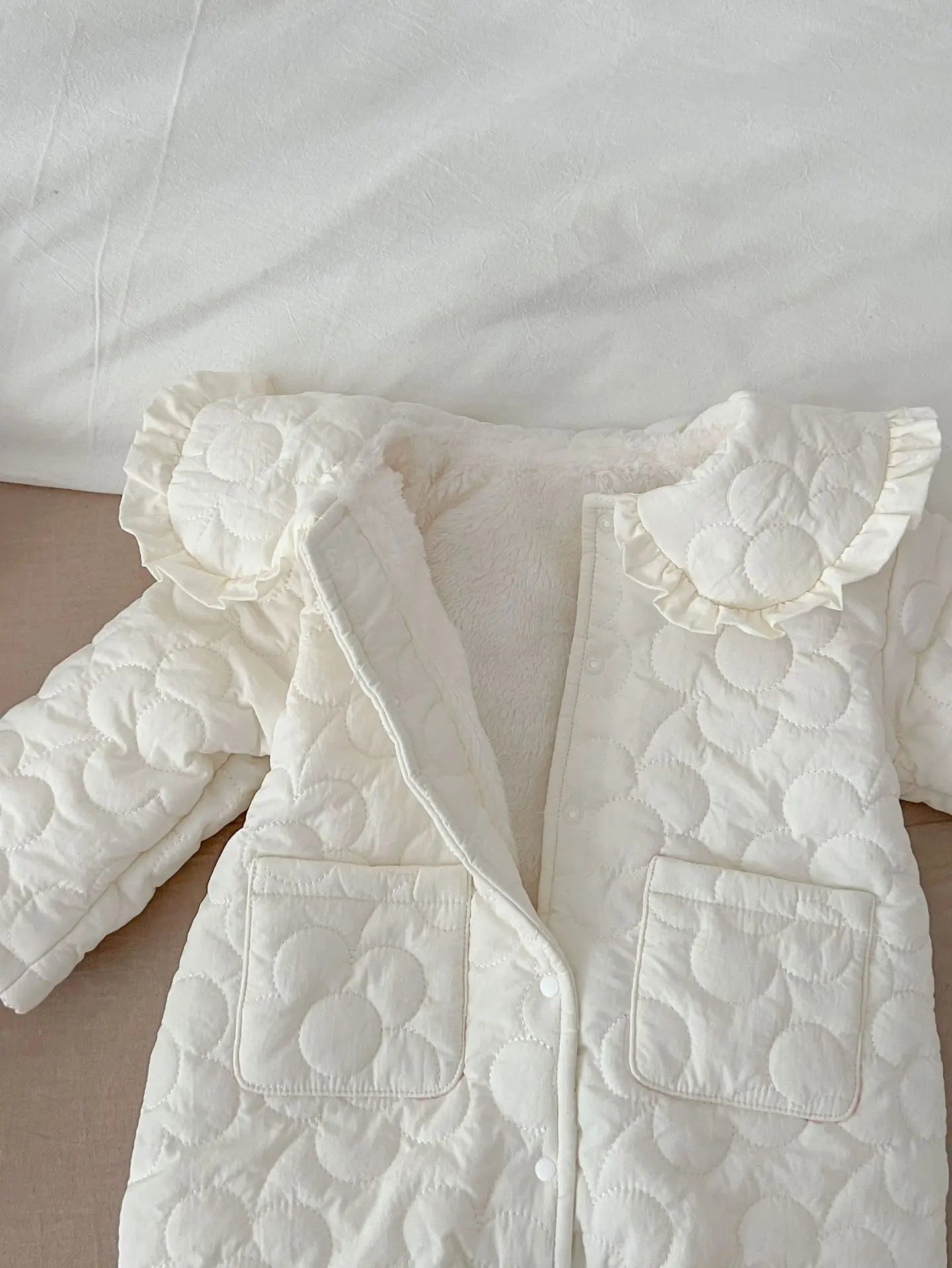 Winter New Baby Girl Warm Coat Cotton Infant Large Lapel Floral Padded Jacket Plus Velvet Thick Kids Cardigan