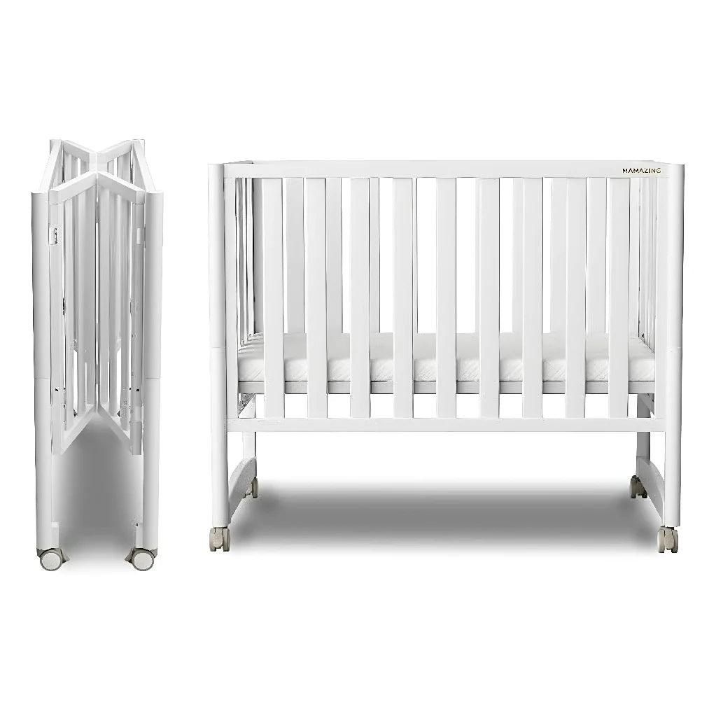 6-in-1 Convertible Mini Crib With Removable Wheels & Mattress, 4 Adjustable Heights, White