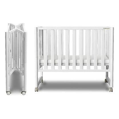 6-in-1 Convertible Mini Crib With Removable Wheels & Mattress, 4 Adjustable Heights, White