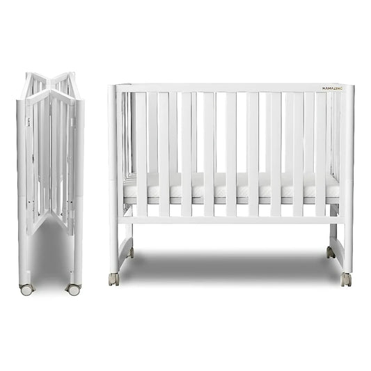 6-in-1 Convertible Mini Crib With Removable Wheels & Mattress, 4 Adjustable Heights, White
