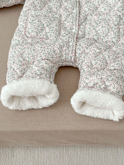 Winter New Baby Girl Warm Coat Cotton Infant Large Lapel Floral Padded Jacket Plus Velvet Thick Kids Cardigan