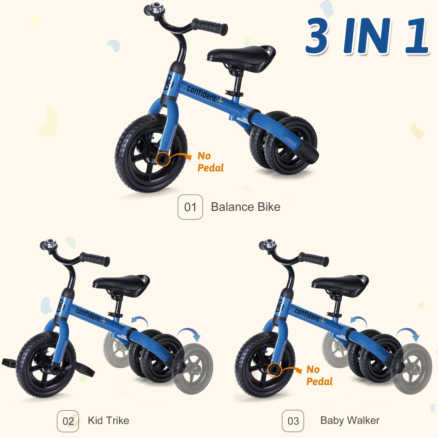 Toddlers Tricycle for 2-5 Years Old Boy & Girl with Detachable Pedal And Training Wheels