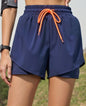 Mermaid Curve Breathable Letter Graphic 2 In 1 Sport Shorts Women Quick Dry Running Shorts Drawstring Waistband Fitness