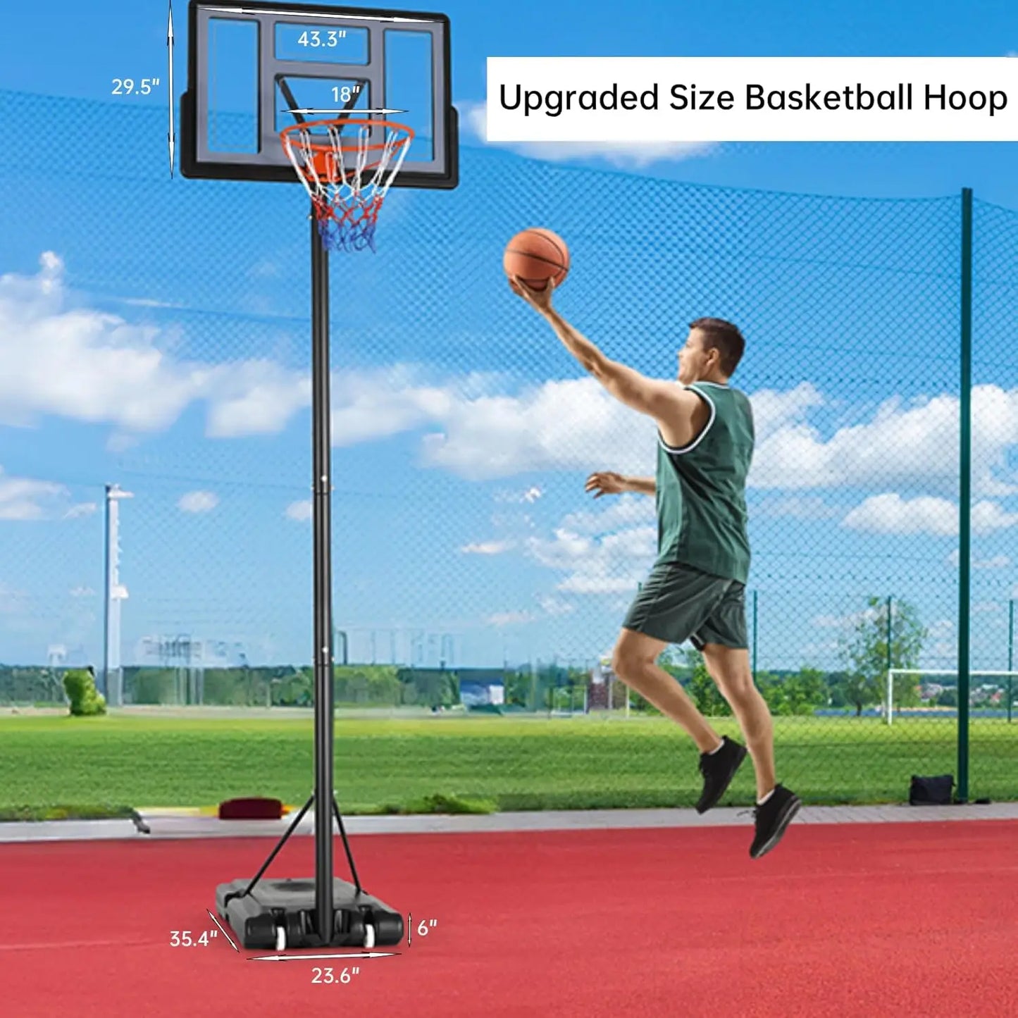 Basketball Hoop with Wheels Height Adjustable 305cm Base Filled with Water and Sand For family fun Outdoor Indoor Use
