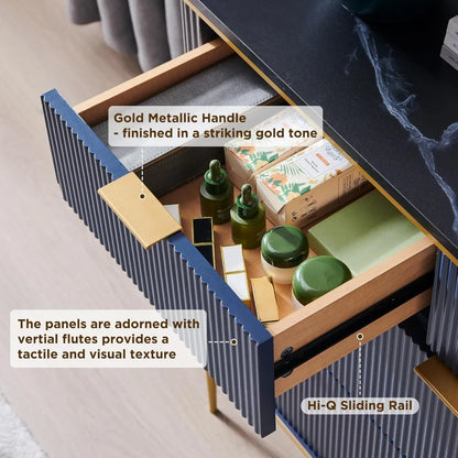 Fluted 7 Drawers Dresser for Bedroom, 54" Wide Modern Dresser TV Stand, Gold Accents, Fluted Fronts, Wood Storage Dressers