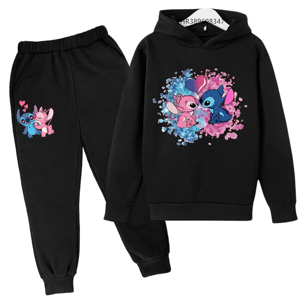 Pink Children Hoodie Stitch Cartoon Print Sweatshirt +Pants Boys Girls Toddler age 3-12 Girls