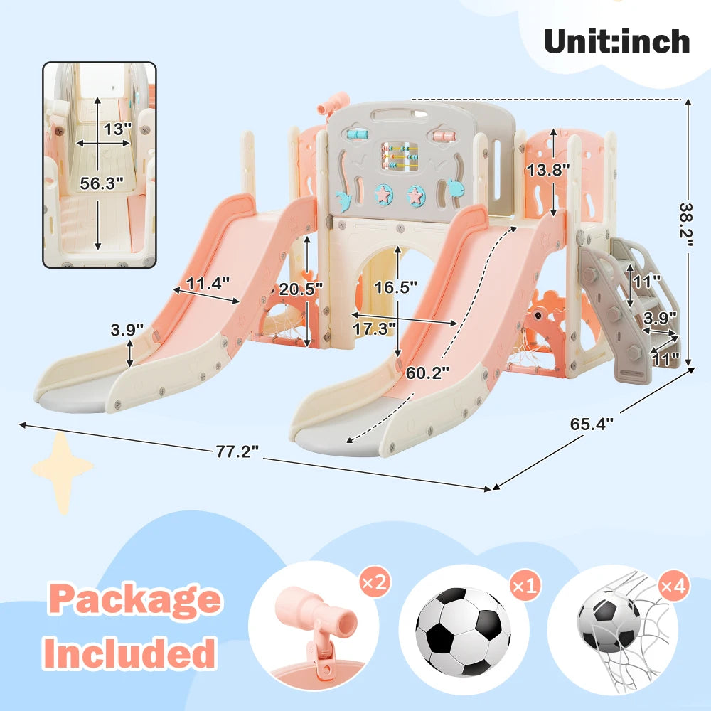 11 in 1 Toddler Slide,  for Ages 1-3 with Basketball Hoop, Playset Structure, Arch Tunnel Telescope