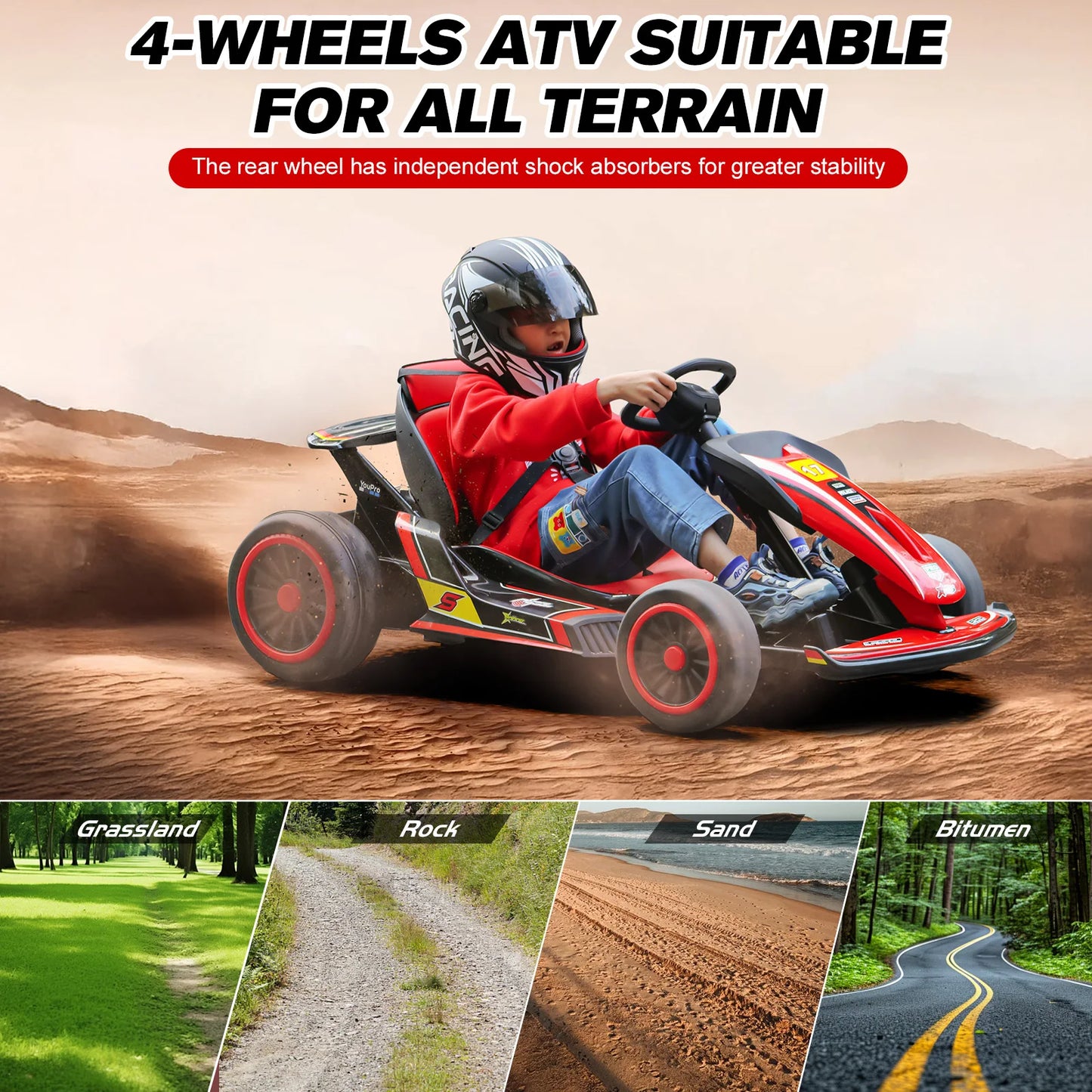 Electric Go Kart, Drift Cart for 6+ Kids Gifts, Kids Go Kart with Safety Belt