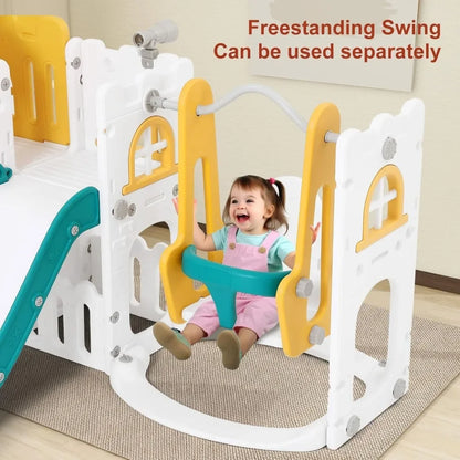 10 in 1 Toddler Slide, Double Climber Slide Playset w/Swing, Basketball Hoop, Indoor Outdoor Backyard Playground for Toddlers