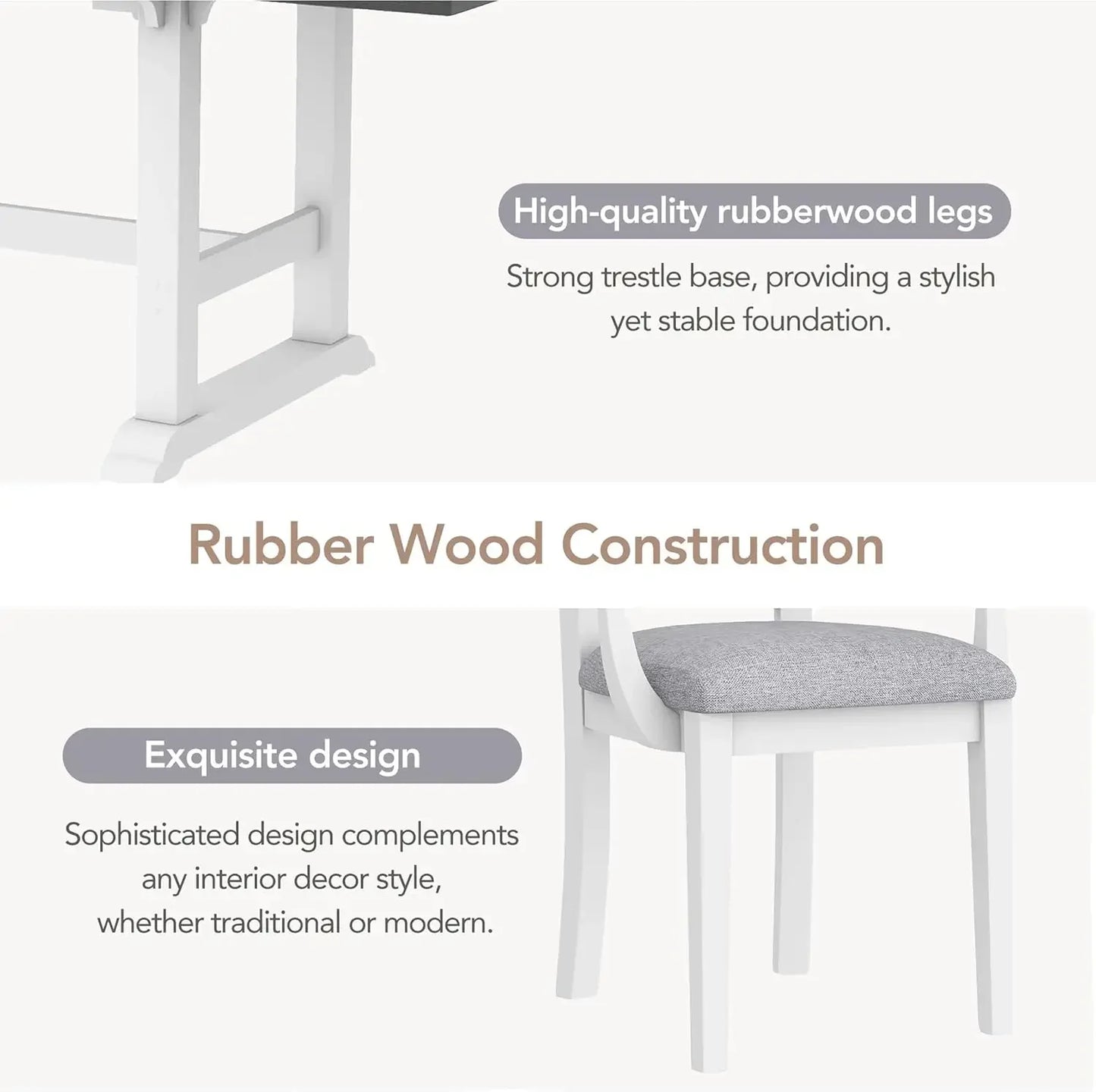 7-Piece Kitchen Dining Table Set for 6, Wood Kitchen Table and 6 Upholstered Chairs with Backrest