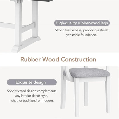 7-Piece Kitchen Dining Table Set for 6, Wood Kitchen Table and 6 Upholstered Chairs with Backrest