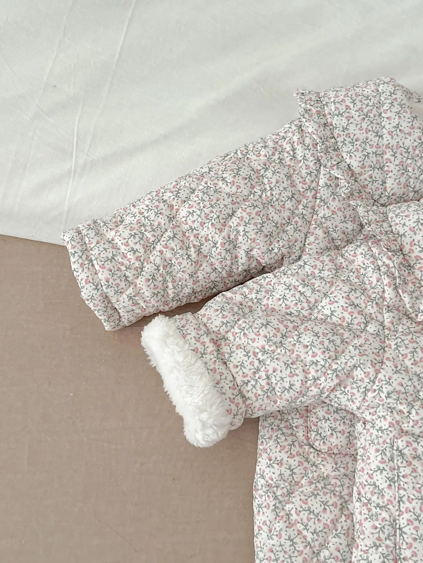 Winter New Baby Girl Warm Coat Cotton Infant Large Lapel Floral Padded Jacket Plus Velvet Thick Kids Cardigan