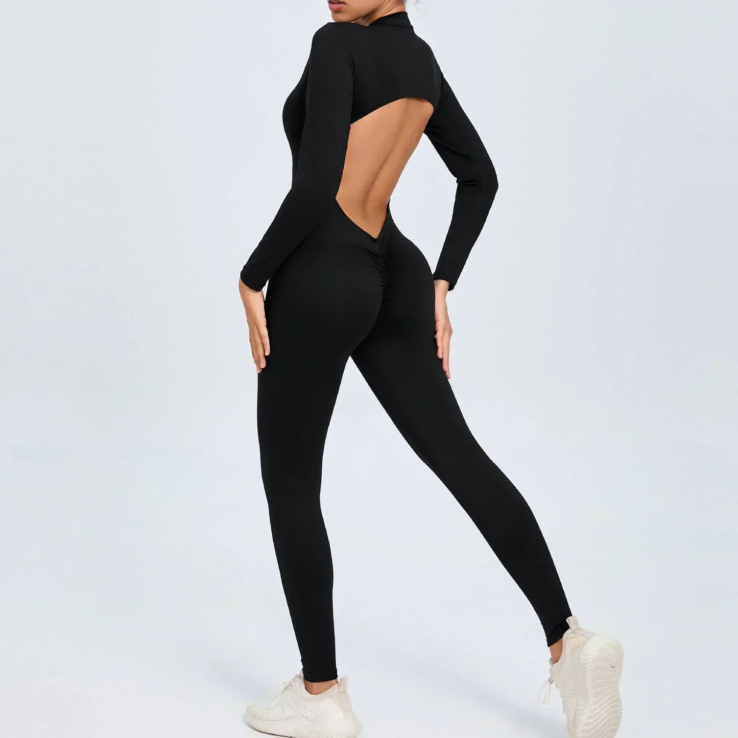 Yoga Zipper Jumpsuits Beauty Long-Sleeved One-Piece Gym Tracksuits
